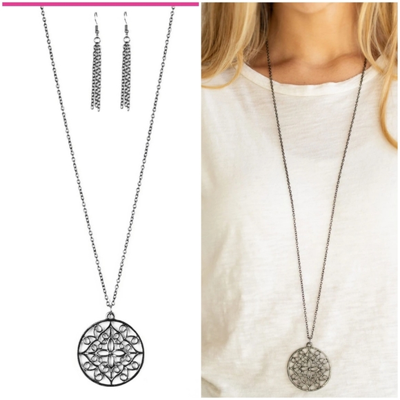 MANDALA MELODY GUNMETAL NECKLACE/EARRING SET
